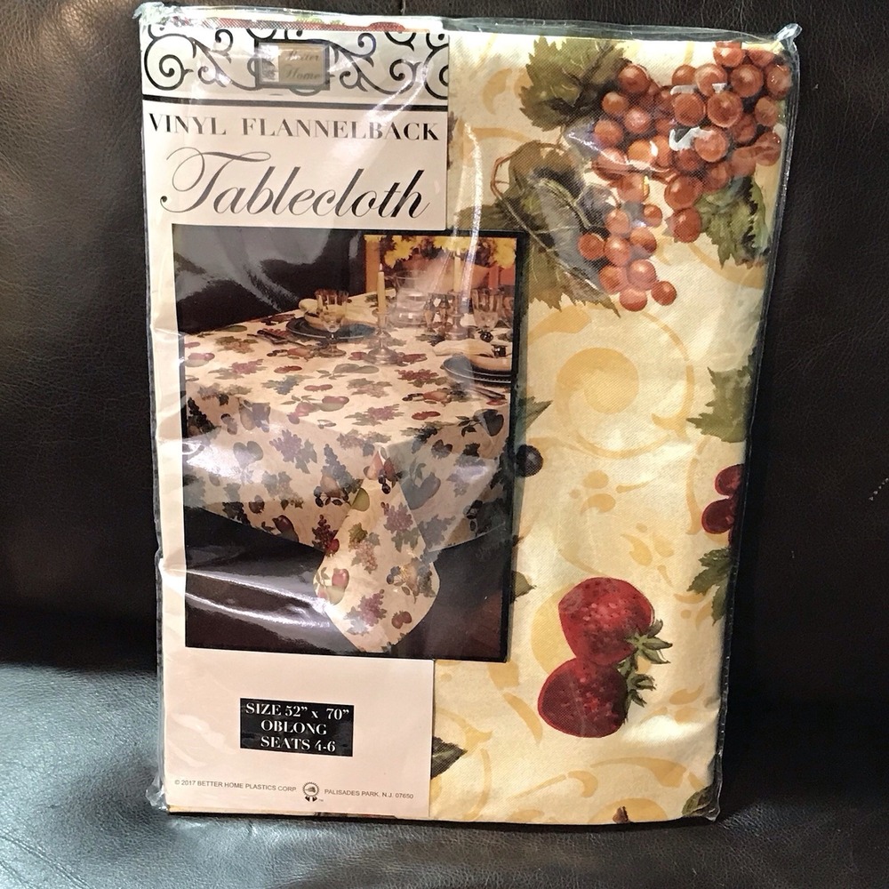 Better Homes 2017 Vinyl Flannelback Tablecloth Oblong 52" X 70" Unopened